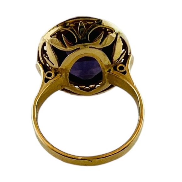 18K Yellow Gold Lab Created Oval Purple Sapphire Ring Size 7.25 #15673 - Picture 2 of 10